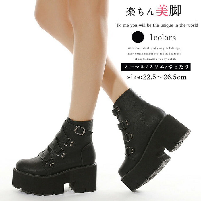 【7日内出荷】【8cmヒール 】ショートブーツ レディース 厚底 秋ブーツ 黒 日常 通勤 レースアップブーツ 靴 編み上げブーツ おしゃれ 痛くない 履きやすい 柔らかい カジュアル ゆったり ラウンドトゥ 太ヒール きれいめ 人気 クール 春夏秋冬 ダンスシューズ  韓国 仕事 合皮 原宿系 細見え