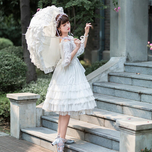 【7日内出荷】ロリータワンピース ウェディングドレス ジャンパースカート ブライダル ロリータ衣装 花嫁 純白ドレス lolita 吊りワンピ 女の子 春夏秋 甘ロリ jsk ゴシック レース コスチューム ゴスロリ イベント コスプレ 原宿 ガーリー 可愛い S/M/L/XL