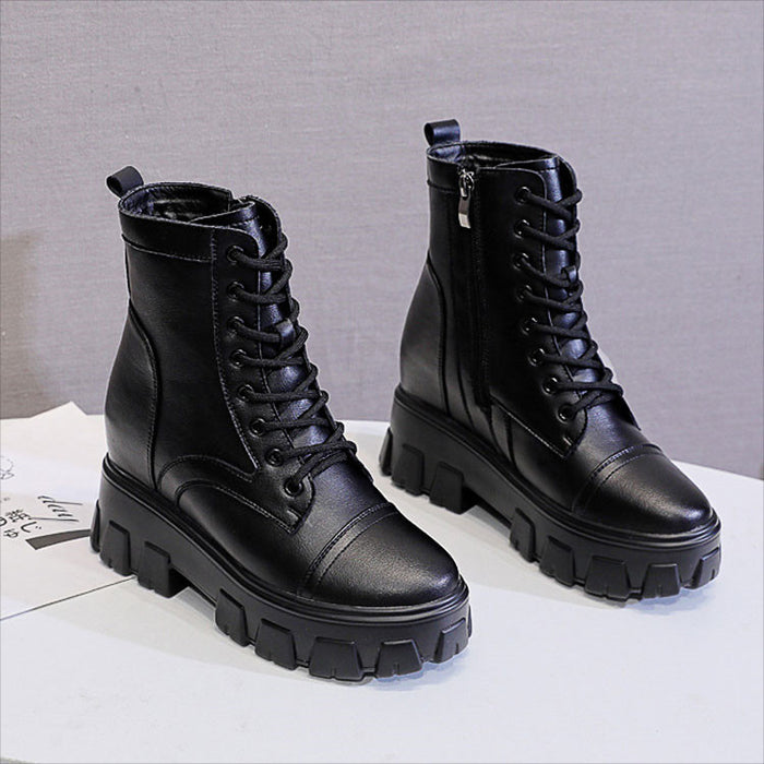 【7日内出荷】ショートブーツ レースアップブーツ レディース 厚底 ブーツ 太ヒール サイドジップ 靴 黒 編み上げブーツ 日常 通勤 美脚 カジュアル ラウンドトゥ おしゃれ 痛くない 履きやすい 柔らかい 幅広 きれいめ シンプル 大人気 春夏秋冬 韓国 仕事 細見え 合皮 裏起毛 メッシュ