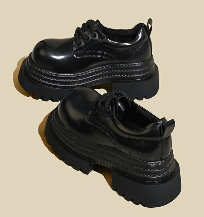 【7日内出荷】【9cmヒール】厚底オックスフォードシューズ レディース 厚底 スクール スクエアトゥ チャンキーヒール トラックソール ボリュームソール プラットフォーム 歩きやすい 疲れにくい 美脚 脚長 地雷系 ストリート イベント 黒 ブラウン 茶色 秋冬