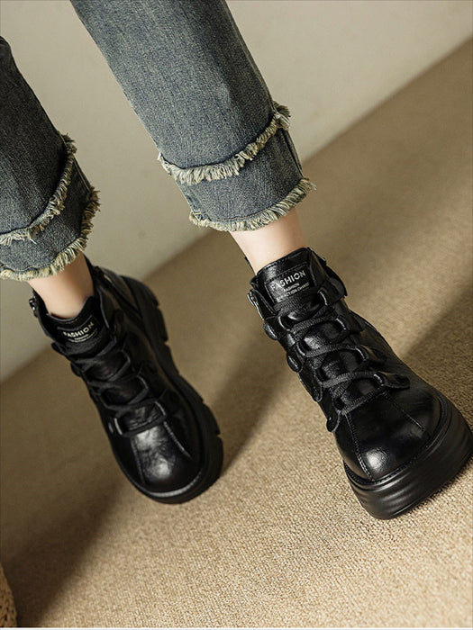 【7日内出荷】ショートブーツ レディース ブーツ 厚底 サイドジップ レースアップブーツ 秋ブーツ カジュアル 日常 通勤 美脚 おしゃれ 痛くない 履きやすい 柔らかい 幅広 ゆったり ラウンドトゥ きれいめ シンプル 大人気 クール 春夏秋冬 韓国 仕事 PU 合皮 原宿系 細見え 黒 ブラウン