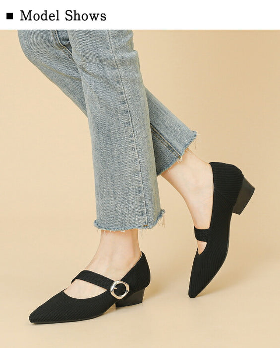 【7日内出荷】【3cmヒール】パンプス レディース 痛くない 歩きやすい ニット メリージェーン ポインテッドトゥ ローヒール 3cm チャンキーヒール 疲れない 柔らかい 脱げない 美脚 靴 軽量 オフィス 通勤 フォーマル 結婚式 母の日 大きいサイズ 黒 春 夏 秋