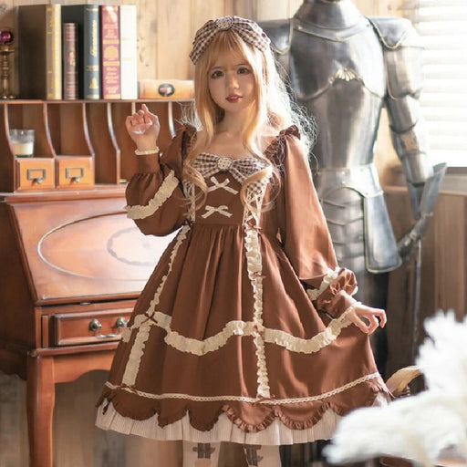 ロリータワンピース 長袖ワンピース ワンピ lolita リボン フリル おしゃれ 日常 甘ロリ 可愛い 原宿 ガーリー 春秋冬
