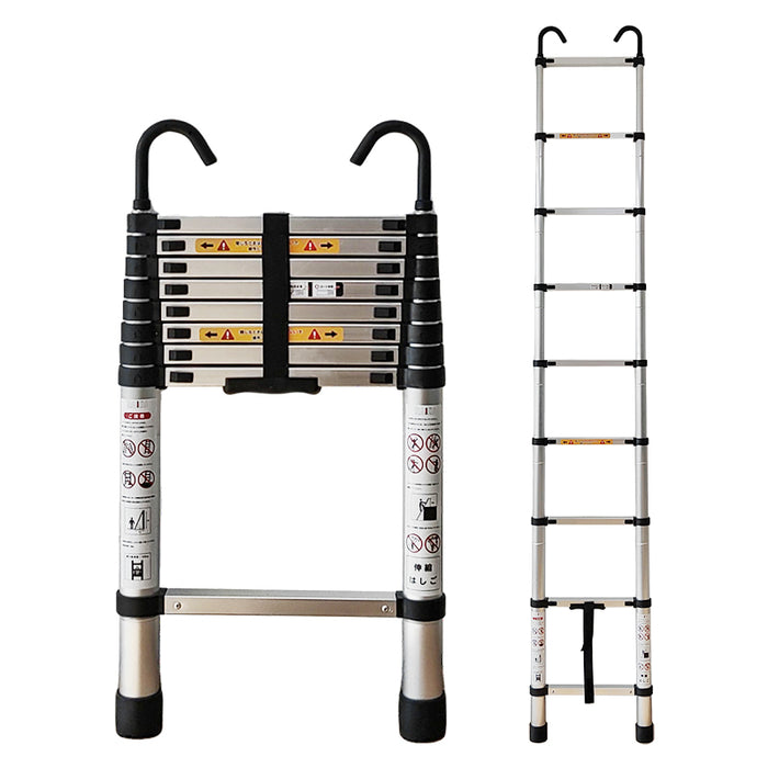 RAKU 伸縮はしご アルミ製 2.6M/3.2M/3.8M/6.2M 自動ロック 耐荷重150kg 折り畳み 軽量 スライド式 伸縮自在 室内室外両用 フック付き 持ち運びやすい 収納簡単 多機能