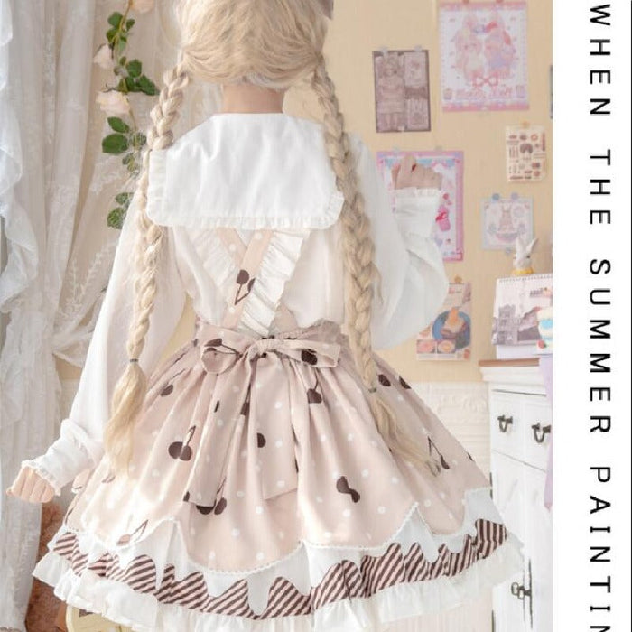 【7日内出荷】2点セット コスプレ仮装 キャミソールワンピース ロリータ服 ドレス 洋服 JSK リボン プリンセス lolita フリル お姫様 ノースリーブ シャツ付き  ハロウィン衣裳 COSPLAY 仮装パーティー レディース ガールズ 可愛い メイド喫茶 学園祭文化祭 イベント舞台演出服 S M L XL