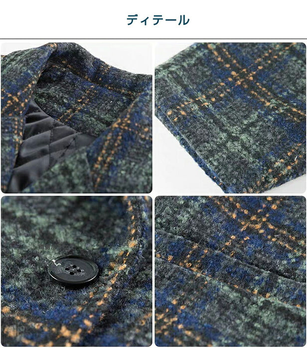 【7日内出荷】チェスターコート レディース アウター コート ジャケット チェック柄 千鳥格子 ミドル丈 ハーフコート ダブルボタン 韓国 秋冬 暖かい 防寒 厚手 きれいめ カジュアル ゆったり 体型カバー おしゃれ 通勤 通学 オフィス デート 女子会