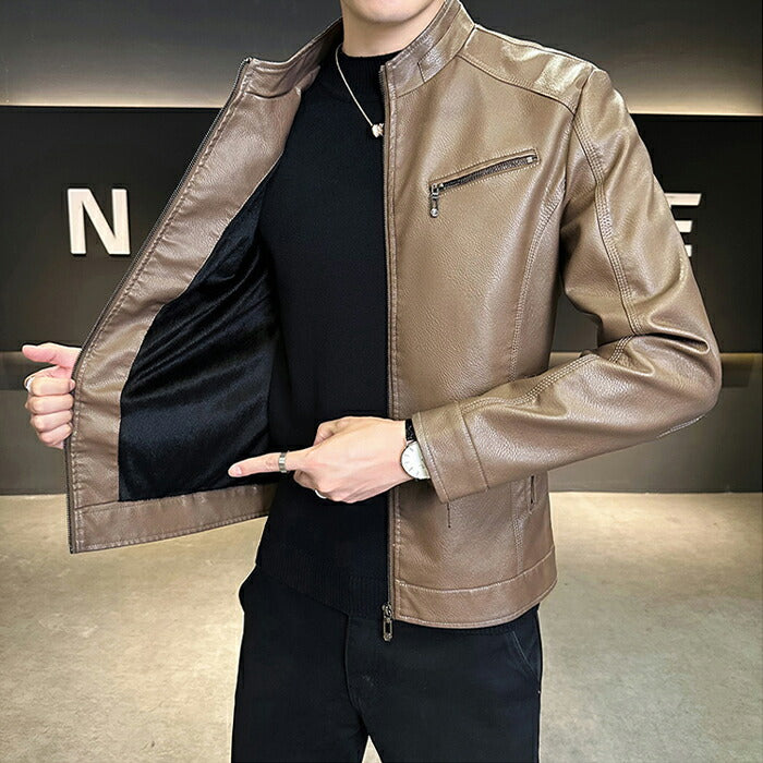 ライダース メンズ シングル バイクジャケット レザージャケット ライダースジャケット 革ジャン 革ジャケット 皮ジャン ジャンパー カジュアル 防寒 防風 秋冬 PUレザー 男性 男 服 通勤 普段着 大きいサイズ ブラック キャメル カーキ