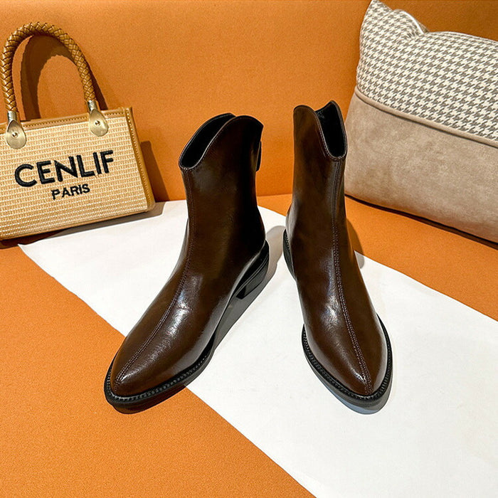 【7日内出荷】ショートブーツ レディース ストレッチブーツ 春 秋 冬 靴 韓国 通勤 ブーツ ポインテッドトゥ 5cm 太ヒール ローヒール ロング丈 PU 合皮 超美脚 疲れない 痛くない 歩きやすい 軽量 おしゃれ きれいめ 防寒 大学生 ママ 黒色 ブラック ブラウン 大きいサイズ 21.5~25cm