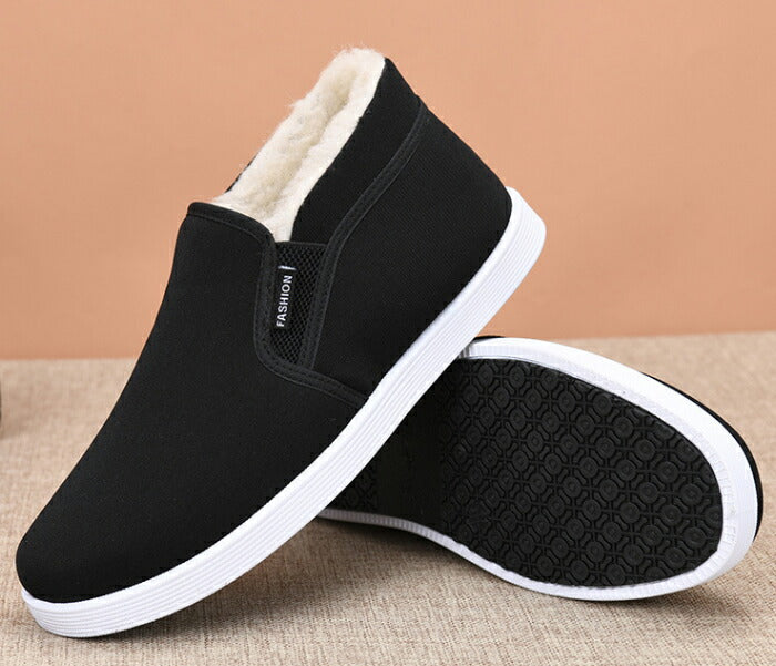 【7日内出荷】スリッポン メンズ 裏ボア スニーカー 暖かい あったか 歩きやすい 軽量 防寒 保温  サイドゴア 履きやすい 脱ぎ履きしやすい カジュアルシューズ モカシン シンプル ムートン 普段履き おしゃれ 秋冬 大きいサイズ 27.0cm 黒 ブラック