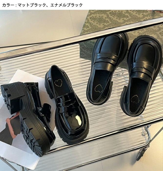 【7日内出荷】【7cmヒール】厚底ローファー レディース 7cmヒール コインローファー チャンキーソール ボリュームソール プラットフォーム 革靴 歩きやすい 疲れにくい 美脚 シューズ 脚長 韓国 ギャル プレッピー 学生 通学 制服コーデ ライブ 黒 白 オールシーズン
