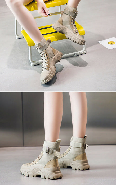 【7日内出荷】【4.5cmヒール】ショートブーツ レディース エンジニアブーツ レースアップ ブーツ 安定感 厚底  靴 カジュアル スポーツシューズ 韓国 原宿系 高校生 中学生 学生 通学 通勤 美脚 歩きやすい 疲れない 痛くない 大きいサイズ 22.5cm 23 23.5 24 24.5 25cm 裏起毛 秋 冬 黒 灰 ベージュ