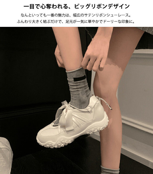 【7日内出荷】【7cmヒール】厚底スニーカー レディース メリージェーン スニーカー バレエ風 リボン ストラップ カットアウト プラットフォーム  ダッドスニーカー 軽量 歩きやすい 疲れない ライブ フェス イベント 黒 白 シルバー オールシーズン 10代 20代