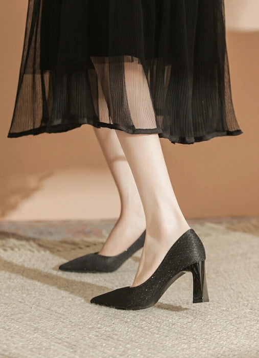 【7日内出荷】【5.5cm~7.5cmヒール】パンプス 痛くない 走れる 結婚式 ポインテッドトゥ チェック 太めヒール チャンキーヒール レディース パーティー お呼ばれ 二次会 入学式 卒業式 きれいめ おしゃれ ハイヒール  美脚 脚長 キラキラ ラメ 黒 白 ベージュ 5.5cm 7.5cm