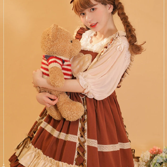 【7日内出荷】ロリータ服 単品・Jskワンピース シャツ コスプレ 可愛い女の子 レディース キャミソールワンピース ハロウィン衣装 お姫様ドレス コスチューム衣装 高校生 舞台 日常 写真 花嫁 洋服 膝丈 Lolita ロリータファッション 森ガールお嬢様 姫系 少女ワンピ 蝶結び付き