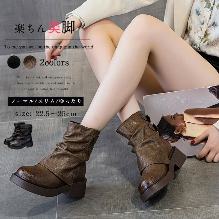 【7日内出荷】ショートブーツ レディース 厚底 ブーツ 太ヒール ラウンドトゥ 秋ブーツ 靴 カジュアル おしゃれ ナウシカブーツ 痛くない 履きやすい 柔らかい 幅広 ゆったり エスニックブーツ きれいめ シンプル 大人気 美脚 春夏秋冬 韓国 通勤 仕事 PU 合皮 原宿系 細見え 黒 ブラウン