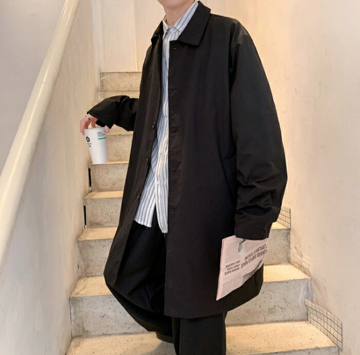 【S-3XL】ステンカラーコート メンズ  コート スプリングコート オーバーサイズ ビッグシルエット ゆったり 薄手 ライトアウター ロングコート ビジネス カジュアル 通勤 通学 シンプル 無地 韓国 おしゃれ 春 秋 服 黒 ベージュ 大きいサイズ