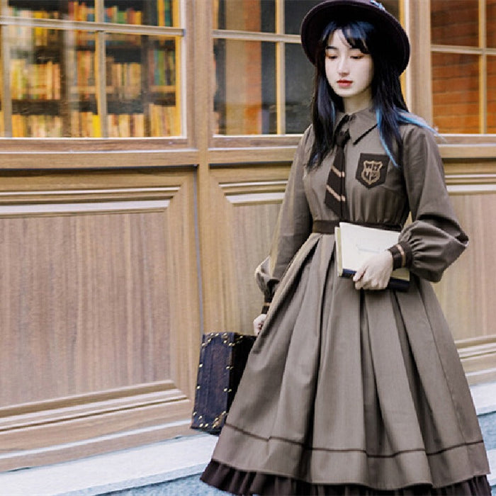 【7日内出荷】3点セット ロリータワンピース 長袖ワンピース ロリータドレス lolita マント付き ネクタイ付き 甘ロリ 可愛い 原宿 レディース ガーリー 春秋冬 S/M/L