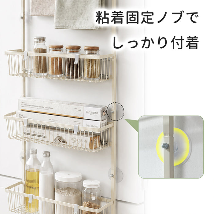 RAKU 冷蔵庫サイドラック 隙間収納 5段式 約15cm幅 両方向スライド キッチンペーパーホルダー付 フック付 バスケット 穴あけ不要 金属製 巾木回避 滑り止め 強力粘着パッド固定 調味料収納 飲料収納 ブラック ホワイト