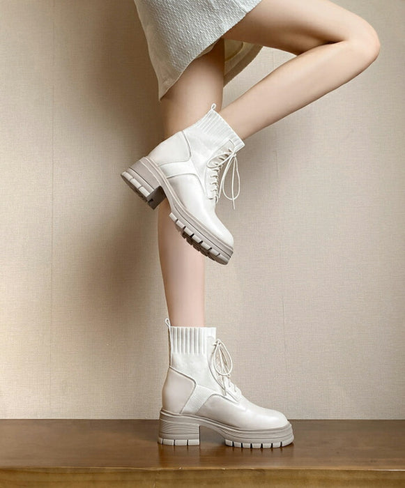 【9CMヒール】ブーツ レディース ショートブーツ レースアップブーツ ソックスブーツ 編み上げブーツ ニット 厚底 9CMヒール インヒール 2CM 秋ブーツ 歩きやすい 柔らかい チャンキーヒール 防寒 通勤 通学 学生 カジュアル 小さいサイズ 秋冬 黒 白