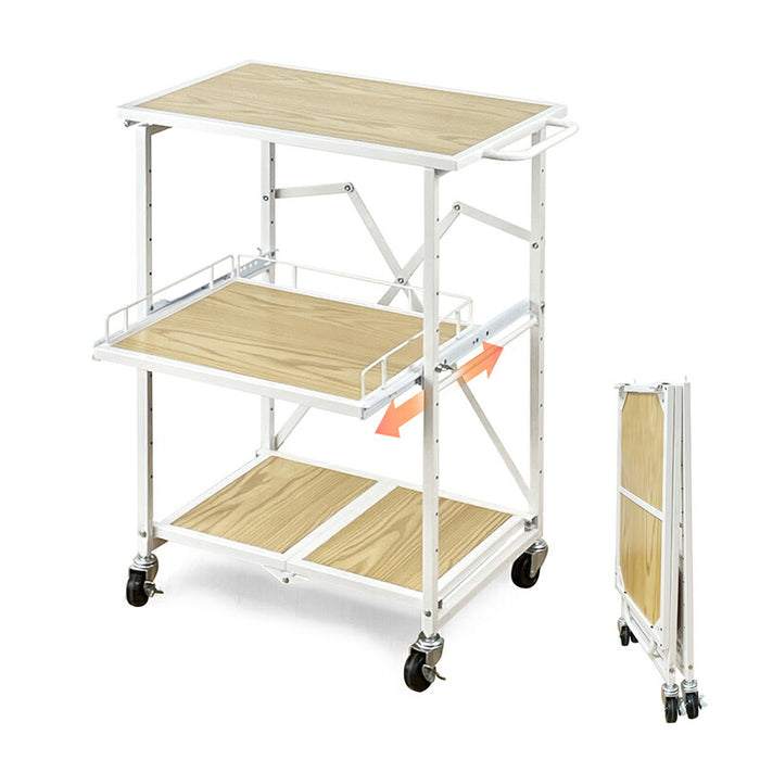 RAKU プリンター台 プリンタラック サイドワゴン 組立不要 展開式 キャスター付き 中棚スライド式 棚板高さ10段階調節 W55*D35*H72cm 総耐荷重100kg 折りたたみ式 コンパクト収納 取っ手付き デスク下