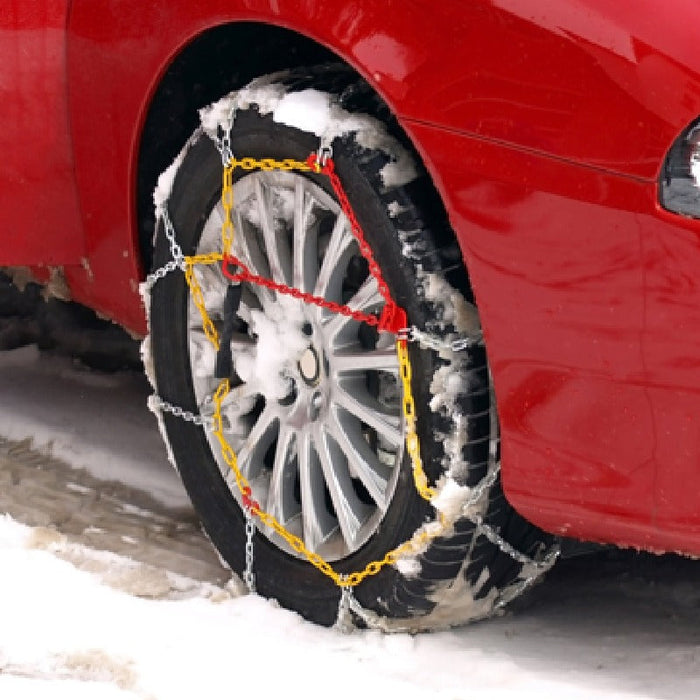 RAKU タイヤチェーン 2個セット 日本語取説付き 取付ビデオあり 金属亀甲チェーン ジャッキアップ不要 女性でも只40秒簡単装着 装着ビデオあり 高性能金属製