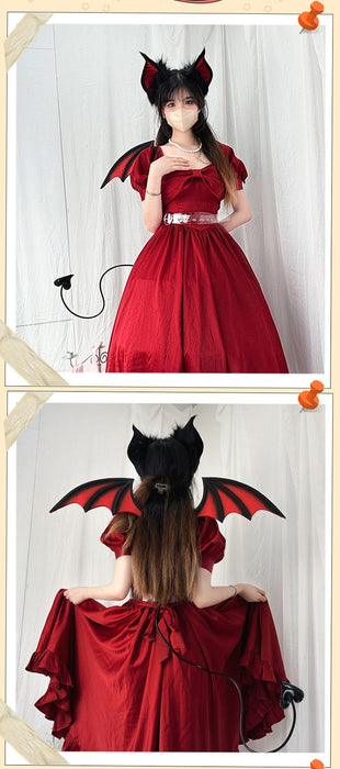 【7日内出荷】【2点セット】 カチューシャ 翼 ハロウィン 仮装 悪魔 ヴィラン デビル レッド パープル ブラック コスプレ用 しっぽ 尾 ヘアアクセサリー 耳飾り かわいい セクシー 可愛いコスプレ 小物 撮影 グッズ レディース 大人 女性 ハロウィン コスチューム