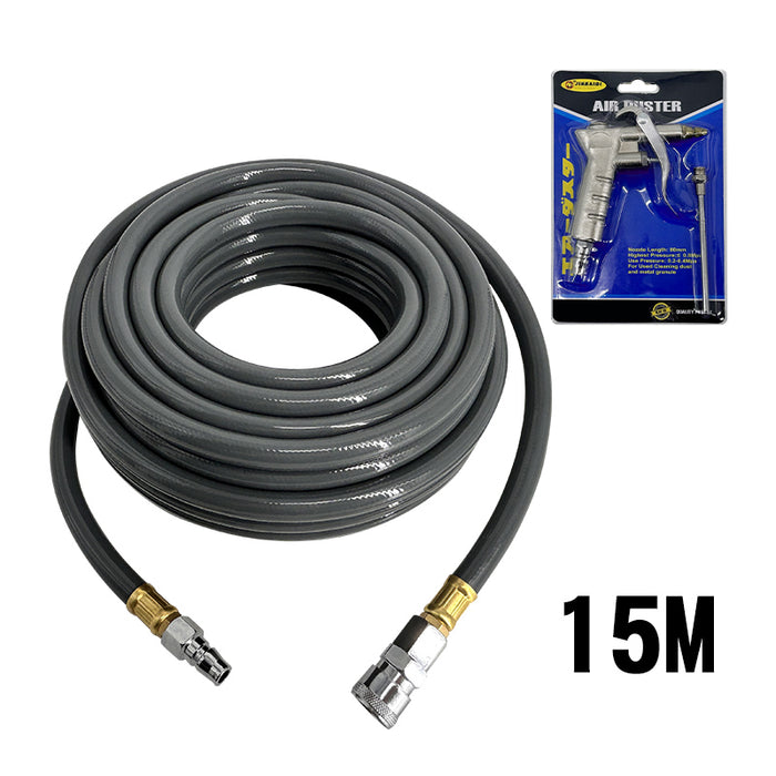 RAKU ソフトエアホース エアーホース 10M 15M 内径9.5x外径15mm 最高使用圧力約２．５MPa 軽い 柔らかい エアカプラー付きPVC素材 軽い産業ニーズに対応 耐熱・耐磨耗・耐油 着装カプラー１/4’ ’NPT