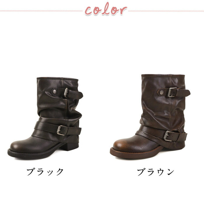 【7日内出荷】【4.5cmヒール】ウエスタンブーツ ナウシカブーツ ショートブーツ レディース ブーツ パンク系 ヴィンテージ ウエスタン ゆったり ミドル丈 PU 4.5cm チャンキーヒール 太ヒール 安定感 美脚 靴 通学 通勤 おしゃれ 春秋冬 韓国 歩きやすい 疲れない 痛くない 大きいサイズ 22cm～24.5cm 黒