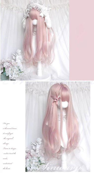 【7日内出荷】ロング ウィッグ フルウィッグ 前髪あり 三つ編み つけ毛 ロングカール 耐熱 自然 ピンクパープル系 コスプレ ゴスロリ ハーフアップ風 アレンジ可