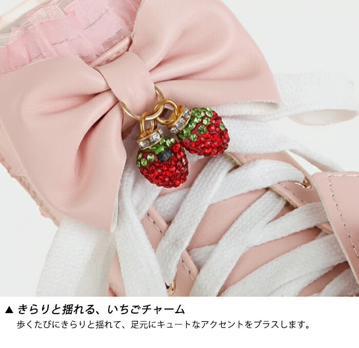 【5cmヒール】ロリータ ブーツ 厚底ブーツ レディース キッズ 子供 靴 ショート丈 編み上げブーツ お姫様 お嬢様 ロリィタ いちご リボン レース  太ヒール 歩きやすい 痛くない サイドジップ かわいい 七五三 コスプレ お茶会 発表会 黒 白 秋冬