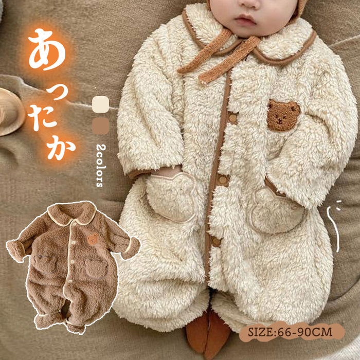 【7日内出荷】くま 着ぐるみ カバーオール もこもこ 冬 ジャンプスーツ ベビー 男の子 女の子 アウター 長袖 防寒 新生児 きぐるみ ベビー服 出産祝い ボア あったか プレゼント くまさん 防寒 寝袋 ルームウェア 厚手 パジャマ