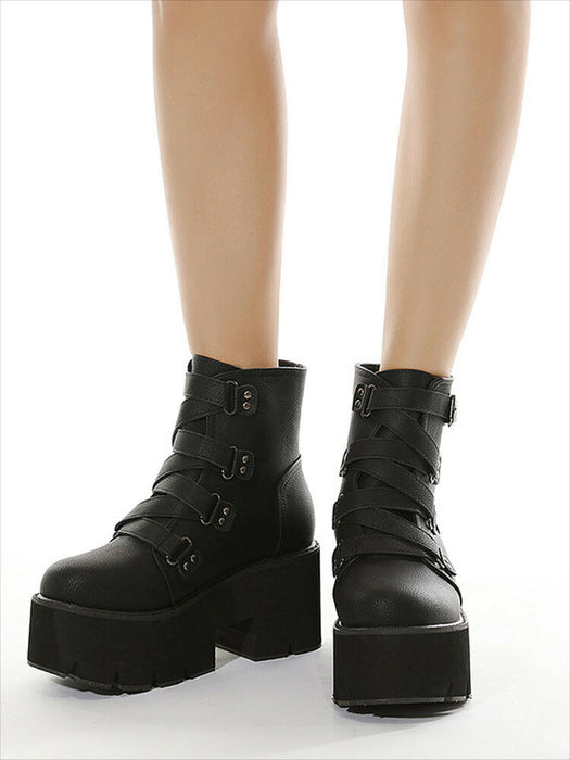 【7日内出荷】【8cmヒール 】ショートブーツ レディース 厚底 秋ブーツ 黒 日常 通勤 レースアップブーツ 靴 編み上げブーツ おしゃれ 痛くない 履きやすい 柔らかい カジュアル ゆったり ラウンドトゥ 太ヒール きれいめ 人気 クール 春夏秋冬 ダンスシューズ  韓国 仕事 合皮 原宿系 細見え