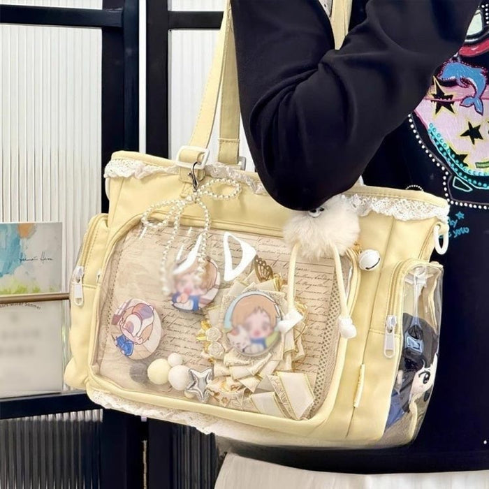 【7日内出荷】【2WAY】ショルダーバッグ 肩掛け トートバッグ  痛バ バッグ 無地 軽量 ぬいぐるみバッグ ビニールバッグ 透明 缶バッジ 見せる収納 痛バック 通学 推し活 通勤 カジュアル レディース おしゃれ 女の子 かわいい