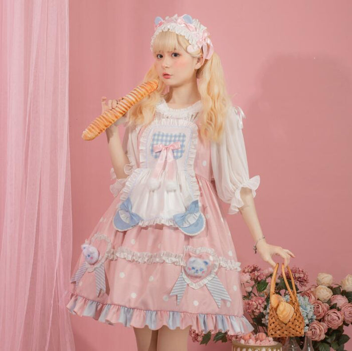 【7日内出荷】甘ロリータ 可愛いロリータ服 ロリータワンピース ジャンパースカート プリンセスドレス 可愛いワンピース 水玉柄 パーティードレス フレアワンピース Lolita 大人コスチューム ゴスロリ ハロウィン コスプレ衣装 文化祭 学園祭 イベント ロリータファション