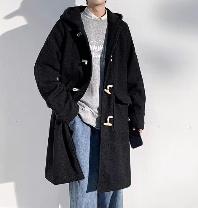 【7日内出荷】ダッフルコート スクールコート 学生 男子 メンズ 裏ボア ロング丈 フード付き アウター ジャケット スクールウェア 通学 制服 ダッフル コート 高校生 カジュアル ゆったり 体型カバー おしゃれ 暖かい 厚手 防寒 コート ブラック 黒