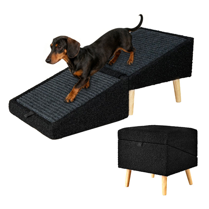 RAKU ドッグスロープ スロープ/オットマン1秒切替可能 広め幅40cm 防滑 ドッグステップ 段差レス 足腰にやさしい ソファ用 ベッド用 クッション 小型犬 老犬対応 ペット 折り畳む