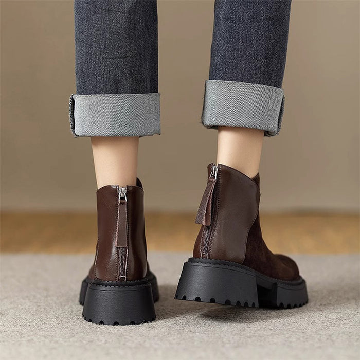 【7日内出荷】【 4cmヒール】ショートブーツ レディース ブーツ 厚底 裏起毛 ヴィンテージ風 バックジッパー スエード PU 4cm ヒール チャンキーヒール 太ヒール 安定感 黒 コンフォート 美脚 靴 通学 通勤 おしゃれ 韓国 歩きやすい 疲れない 痛くない 滑りにくい 大きいサイズ 22cm～24.5cm 春秋冬