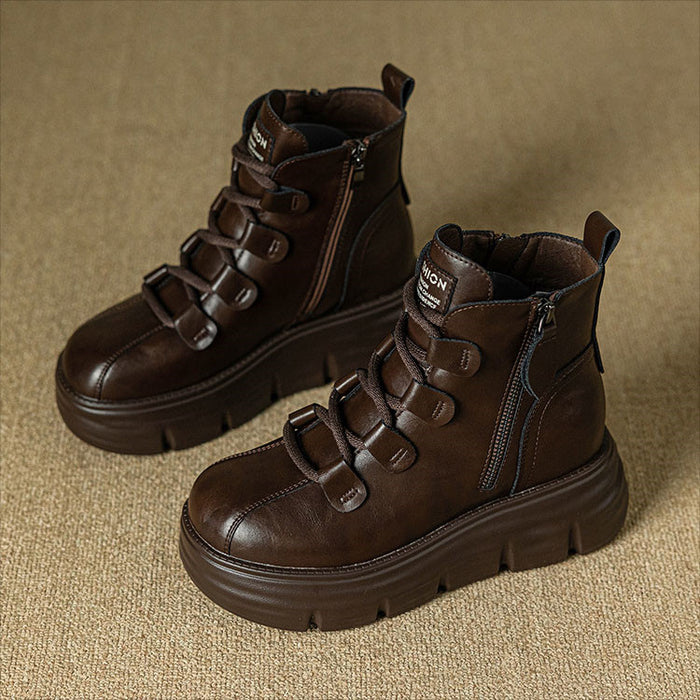 【7日内出荷】ショートブーツ レディース ブーツ 厚底 サイドジップ レースアップブーツ 秋ブーツ カジュアル 日常 通勤 美脚 おしゃれ 痛くない 履きやすい 柔らかい 幅広 ゆったり ラウンドトゥ きれいめ シンプル 大人気 クール 春夏秋冬 韓国 仕事 PU 合皮 原宿系 細見え 黒 ブラウン