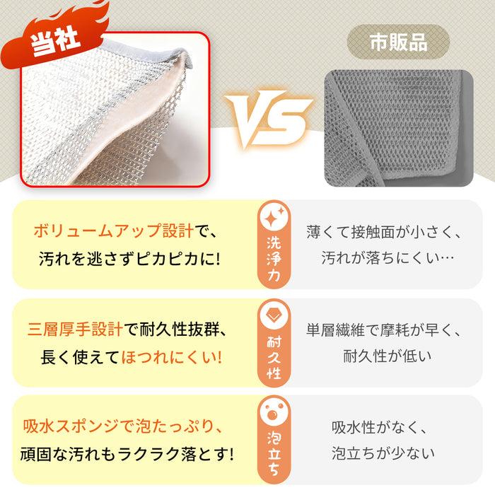 【三層構造】RAKU キッチンクロス ワイヤー雑巾 10~50枚セット 20×20cm ふきん ステンレス布巾 食器用キッチンタオル 両面使用 乾湿両用 食器拭き 油汚れクロス