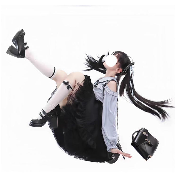 【7日内出荷】【2点セット】 Aライン 地雷系 ブラウス セットアップ 夏 セットアップ フレア フリル シャツ トップス 長袖 スカート 量産型 病みかわいい 薄手 ハートベルト 肩出し ミニスカート ハイウエスト 夏 ボトムス春 参戦服 秋 冬 おしゃれ 可愛い ロリータ ゴスロリ