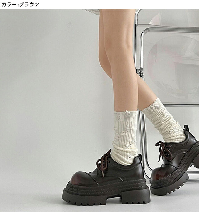 【7日内出荷】【7cmヒール】厚底オックスフォードシューズ レディース 厚底7cmヒール おでこ靴 レースアップ エナメル 合皮 チャンキーソール ボリューム スニーカー 歩きやすい 疲れない 美脚 脚長 身長アップ マニッシュ シューズ 中学 高校 学生 通学 黒 茶色 秋冬