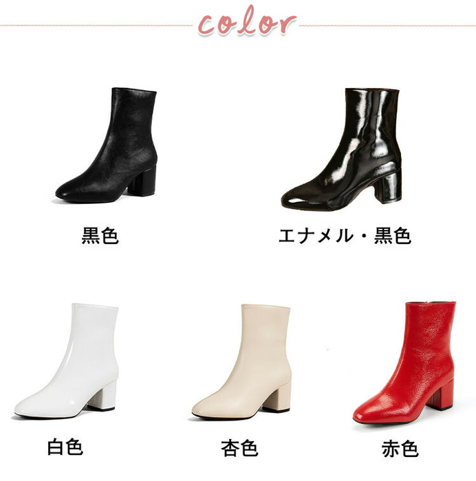 【7日内出荷】【6.5cmヒール 】 ショートブーツ レディース サイドゴム 太ヒール ブーツ レディースブーツ PU レザーシューズ ハイヒール 6.5cm チャンキーヒール 安定感 美脚 靴 シューズ 通学 通勤 ビジネス OL 歩きやすい おしゃれ 人気 大きいサイズ 22.5cm～26cm 春 秋 冬