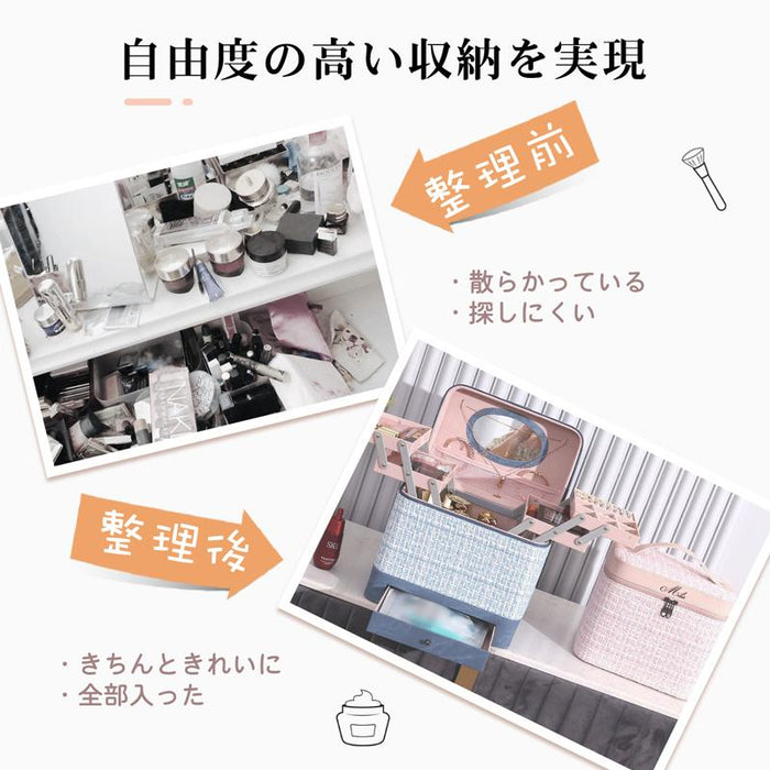 RAKU メイクボックス 化粧品収納ボックス コスメボックス コスメ収納 2段トレー 化粧箱 鏡付き 持ち運び便利 大容量 小物入れ 整理簡単