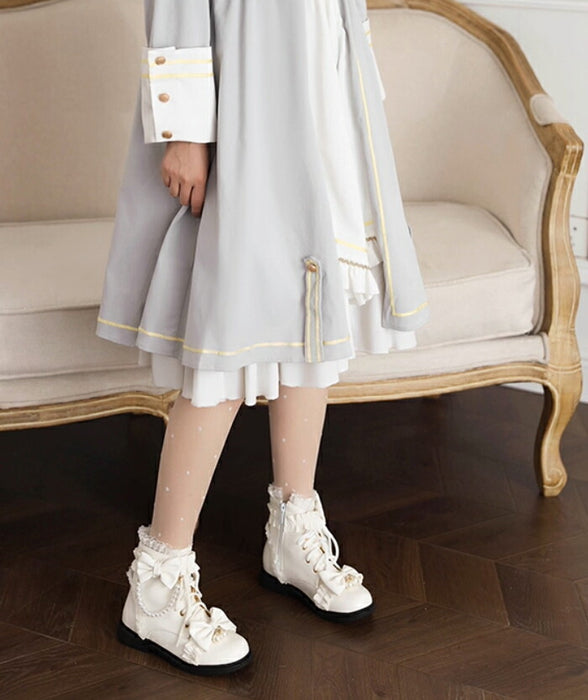 【2cmヒール】ロリータ ブーツ レディース ショートブーツ 編み上げブーツ ローヒール 甘ロリ お姫様 森ガール ロリィタ靴 レース リボン パール 歩きやすい 疲れない サイドジップ おしゃれ かわいい お茶会 コスプレ 発表会 黒 ピンク 白 秋冬