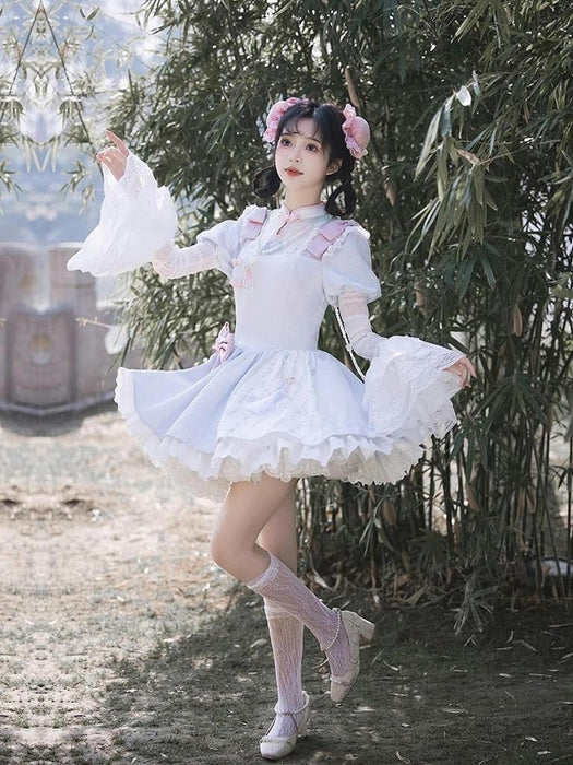 ロリータ ワンピース 刺繍プリント袖チャイナドレスlolita春夏秋冬 スカート 洋服 cosplay lolita服 甘ロリ姫 コスプレ ジャンパースカート 森ガール 衣装 女の子 ゆめか お嬢様 通勤 学園祭 文化祭 撮影 ドレス 服