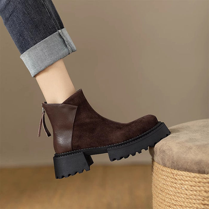 【7日内出荷】【 4cmヒール】ショートブーツ レディース ブーツ 厚底 裏起毛 ヴィンテージ風 バックジッパー スエード PU 4cm ヒール チャンキーヒール 太ヒール 安定感 黒 コンフォート 美脚 靴 通学 通勤 おしゃれ 韓国 歩きやすい 疲れない 痛くない 滑りにくい 大きいサイズ 22cm～24.5cm 春秋冬