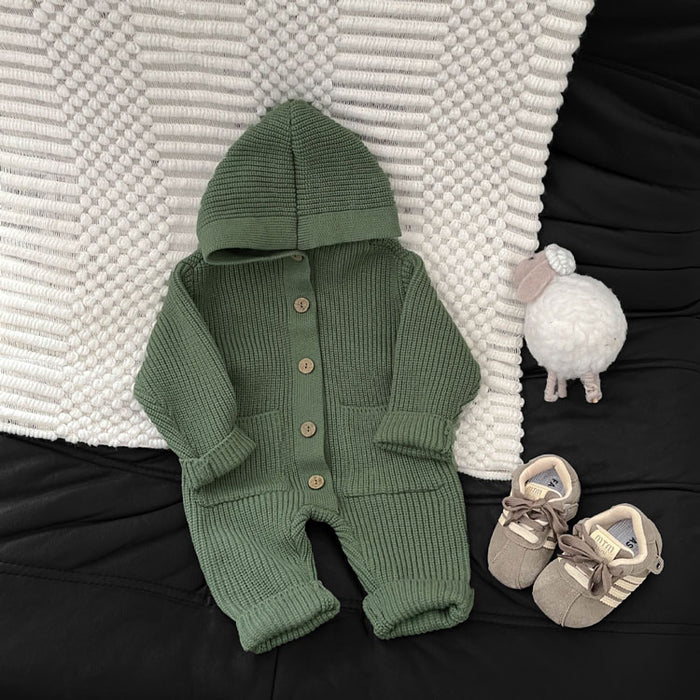 ベビー ロンパース ニット セーター  男の子 女の子 カバーオール 春秋冬 ベビー服 フード付き リブ ニット オールインワン キッズ 長袖 防寒 暖かい 子供服 新生児 赤ちゃん おしゃれ 可愛い ルームウェア 部屋着 パジャマ 誕生日 出産お祝い プレゼント