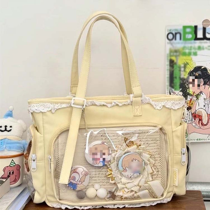 【7日内出荷】【2WAY】ショルダーバッグ 肩掛け トートバッグ  痛バ バッグ 無地 軽量 ぬいぐるみバッグ ビニールバッグ 透明 缶バッジ 見せる収納 痛バック 通学 推し活 通勤 カジュアル レディース おしゃれ 女の子 かわいい