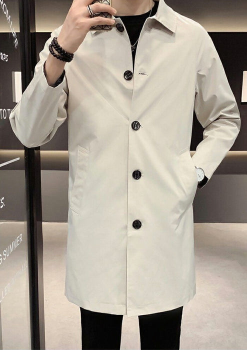 【M-5XL】ステンカラーコート メンズ スプリングコート ビジネスコート アウター 薄手 防風 軽量 カジュアル 通勤 通学 フォーマル カジュアルコート シンプル 無地 トレンチコート ロングコート 春 秋 服 黒 アイボリー 小さいサイズ 大きいサイズ