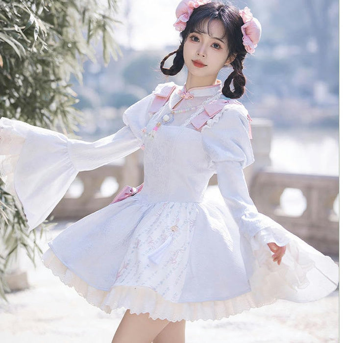 ロリータ ワンピース 刺繍プリント袖チャイナドレスlolita春夏秋冬 スカート 洋服 cosplay lolita服 甘ロリ姫 コスプレ ジャンパースカート 森ガール 衣装 女の子 ゆめか お嬢様 通勤 学園祭 文化祭 撮影 ドレス 服
